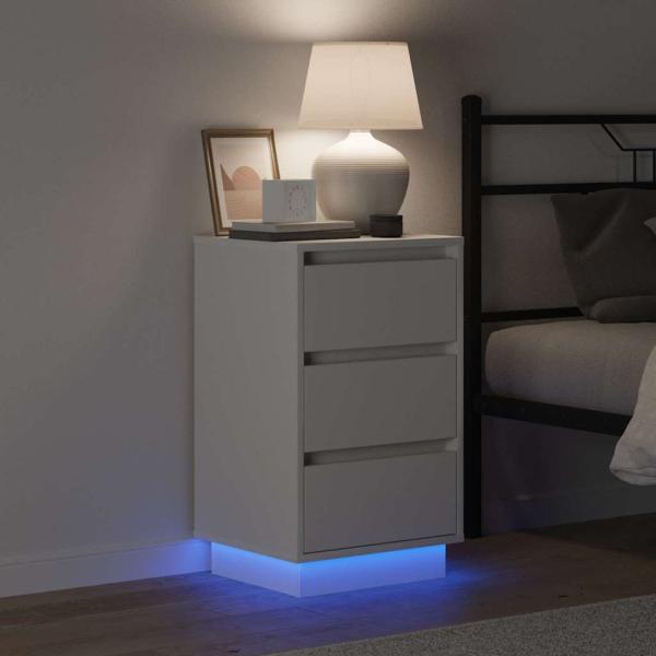 Nachttisch mit LED Weiß 39x34,5x65 cm Holzwerkstoff