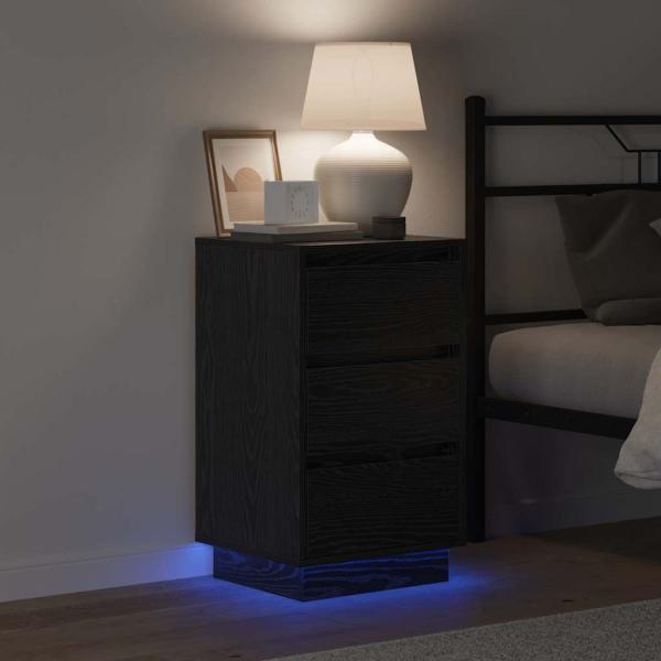 Nachttisch mit LED Schwarze Eiche 39x34,5x65 cm Holzwerkstoff
