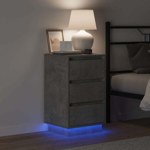 Nachttisch mit LED Beton Grau 39x34,5x65 cm Werkstoffholz