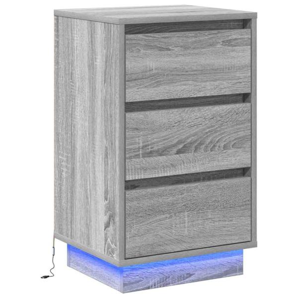 Nachttisch mit LED Grauer Sonoma 39x34,5x65 cm Holzwerkstoff