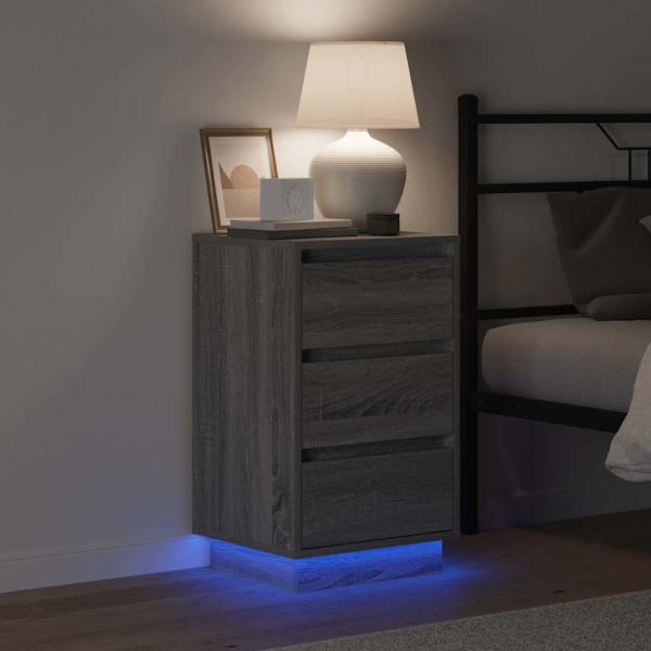 Nachttisch mit LED Grauer Sonoma 39x34,5x65 cm Holzwerkstoff