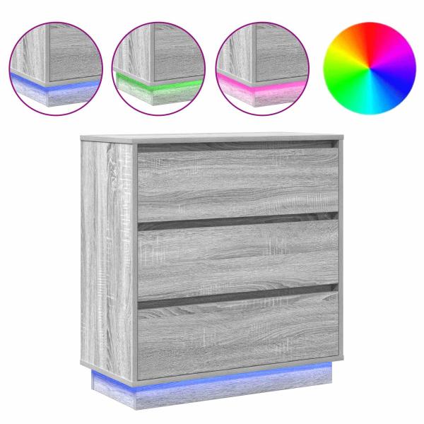 Nachttisch mit LED Grau Sonoma 71x34,5x75 cm MDF