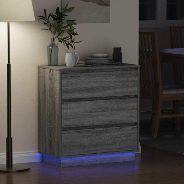 Nachttisch mit LED Grau Sonoma 71x34,5x75 cm MDF