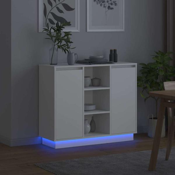Sideboard mit LED in Weiß, 90x32x75 cm, aus Holzwerkstoff