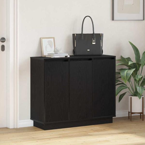 Sideboard mit LED in Schwarz und Eiche, 90x32x75 cm, aus Holzwerkstoff