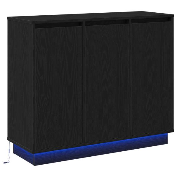 Sideboard mit LED in Schwarz und Eiche, 90x32x75 cm, aus Holzwerkstoff