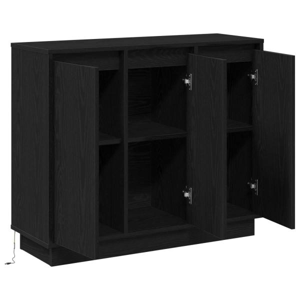 Sideboard mit LED in Schwarz und Eiche, 90x32x75 cm, aus Holzwerkstoff