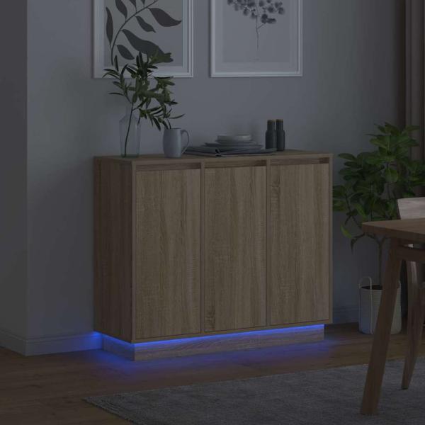 ARDEBO.de - Sideboard mit LED Sonoma Eiche 90x32x75 cm Ingenieuholz