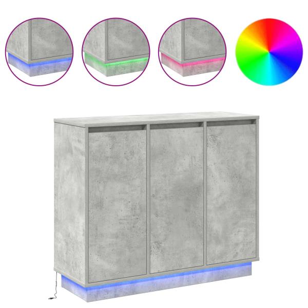 Sideboard mit LED in Beton Grau, 90x32x75 cm, aus Holzwerkstoff