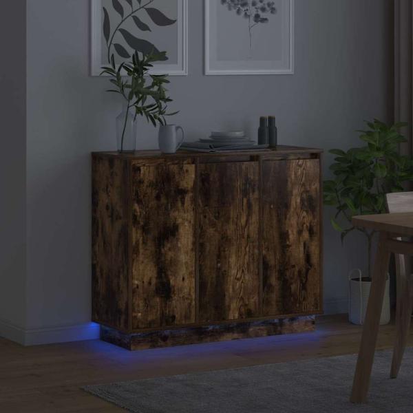 Sideboard mit LED in Raucheiche 90x32x75 cm aus Holzwerkstoff