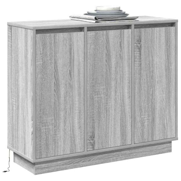Sideboard mit LED in Grau Sonoma, 90x32x75 cm, aus Holzwerkstoff
