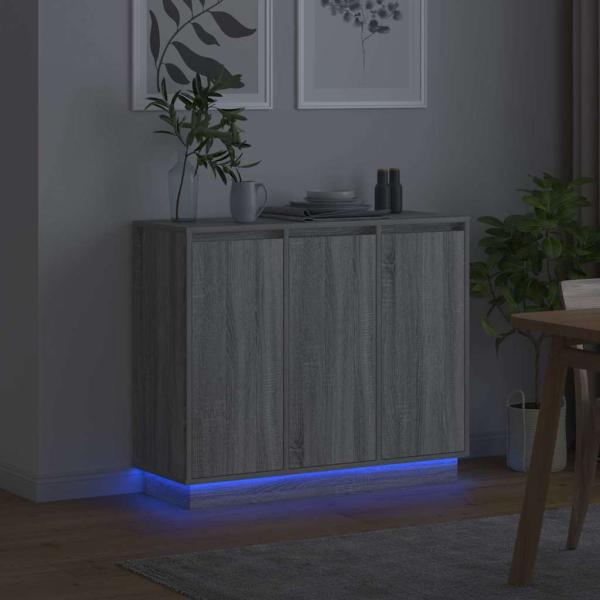 Sideboard mit LED in Grau Sonoma, 90x32x75 cm, aus Holzwerkstoff