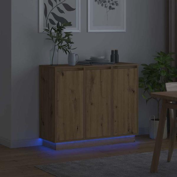 Sideboard mit LED in Artisan Eiche 90x32x75 cm aus Ingenieurholz