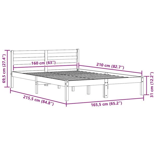 Bettgestell mit Kopfteil 160x210 cm aus massivem Kiefernholz