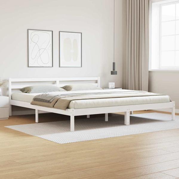 ARDEBO.de - Bettgestell mit Kopfteil Weiß 200x210 cm Massivholz Kiefer
