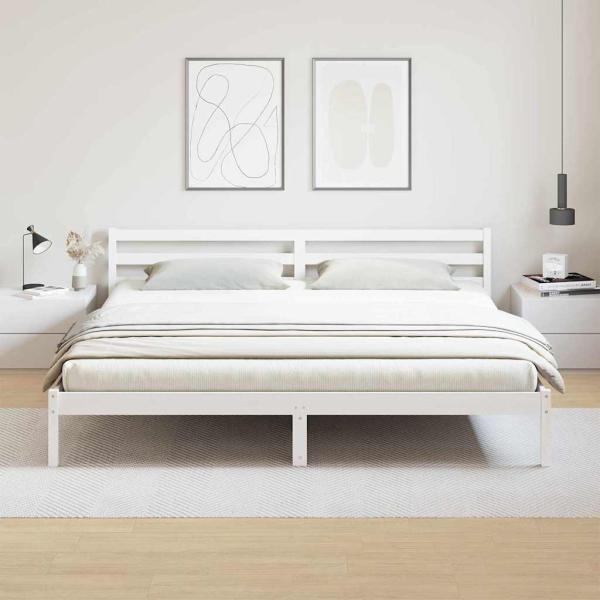 Bettgestell mit Kopfteil Weiß 200x210 cm Massivholz Kiefer
