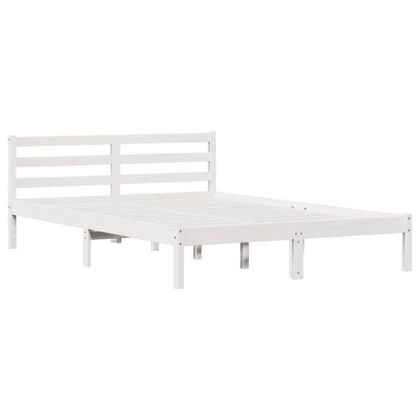 Bettgestell mit Kopfteil Weiß 160x220 cm Massivholz Kiefer