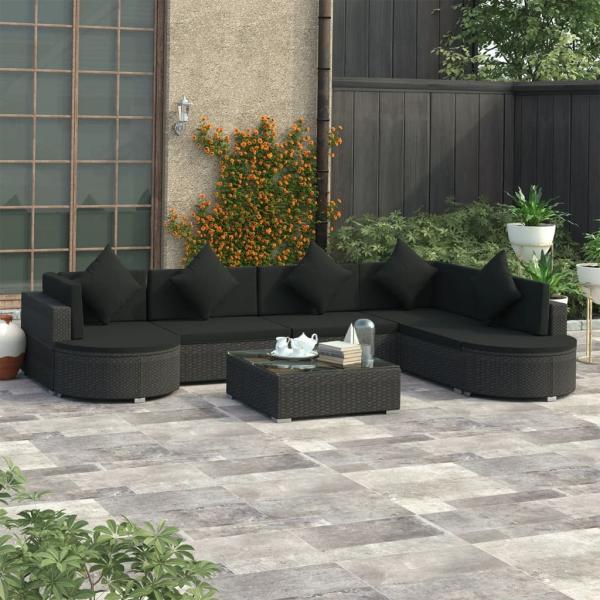 ARDEBO.de - 8-tlg. Garten-Lounge-Set mit Auflagen Poly Rattan Schwarz