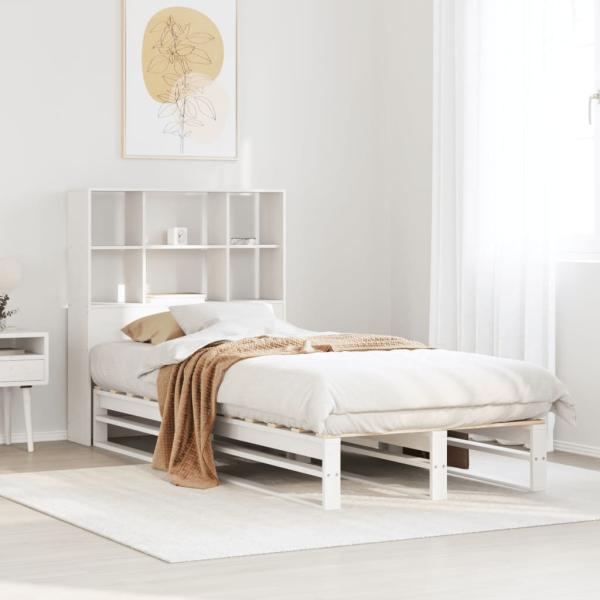 ARDEBO.de - Massivholzbett mit Regal ohne Matratze Weiß 90x200 cm