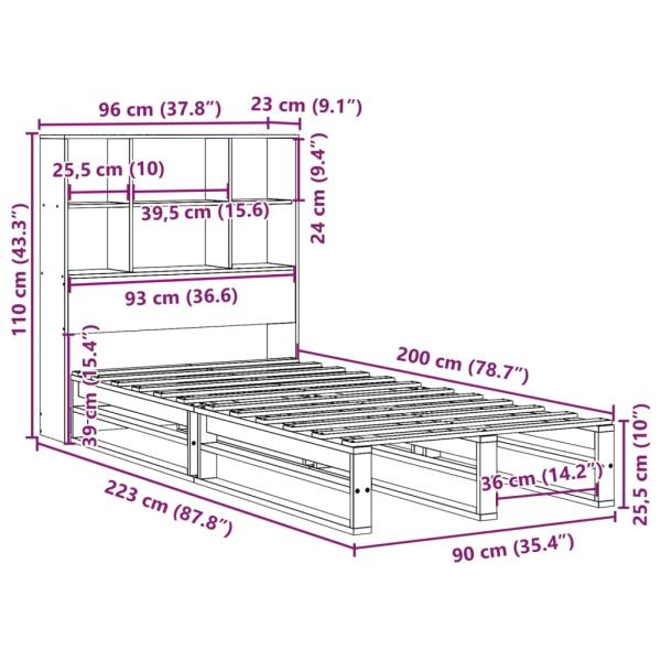 Massivholzbett mit Regal ohne Matratze Weiß 90x200 cm