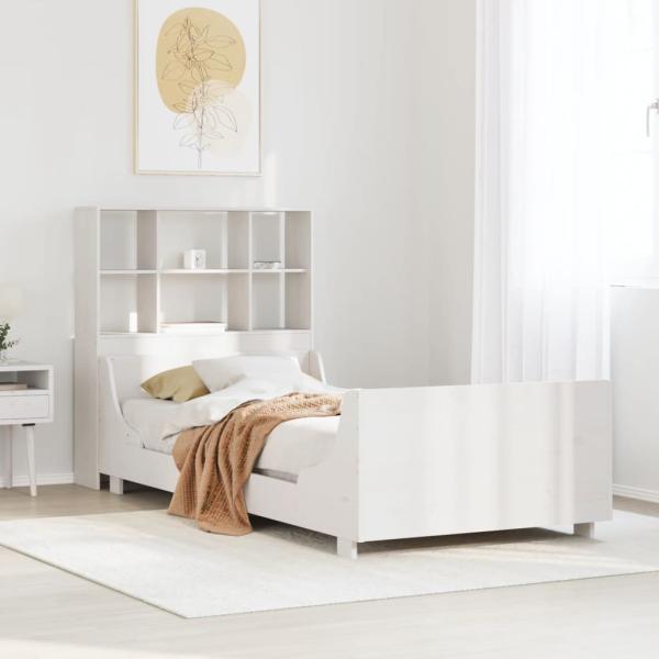ARDEBO.de - Massivholzbett mit Regal ohne Matratze Weiß 90x190 cm