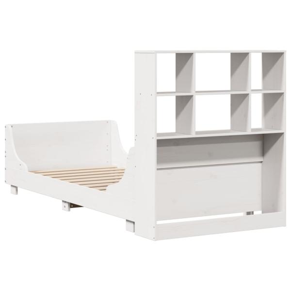 Massivholzbett mit Regal ohne Matratze Weiß 90x190 cm