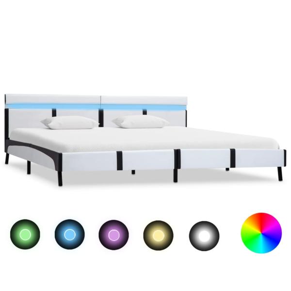 ARDEBO.de - Bettgestell mit LED Weiß Kunstleder 180×200 cm