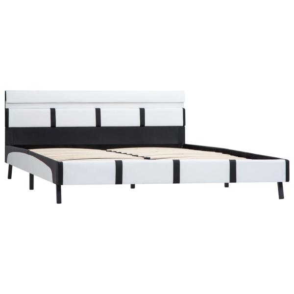 Bettgestell mit LED Weiß Kunstleder 160×200 cm
