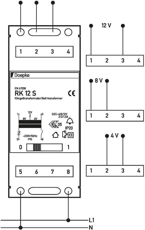 Doepke RK12S Klingeltransformator 2A/2A/1,5A 4V/8V/12V