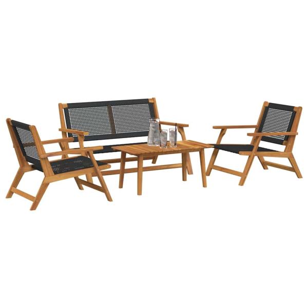 Gartenstühle mit Tisch 4 Stk Schwarz aus massivem Akazienholz