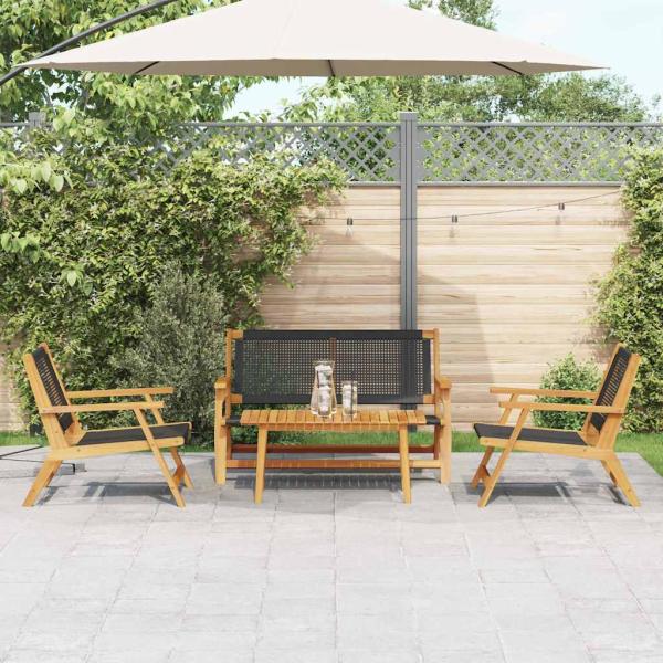 Gartenstühle mit Tisch 4 Stk Schwarz aus massivem Akazienholz