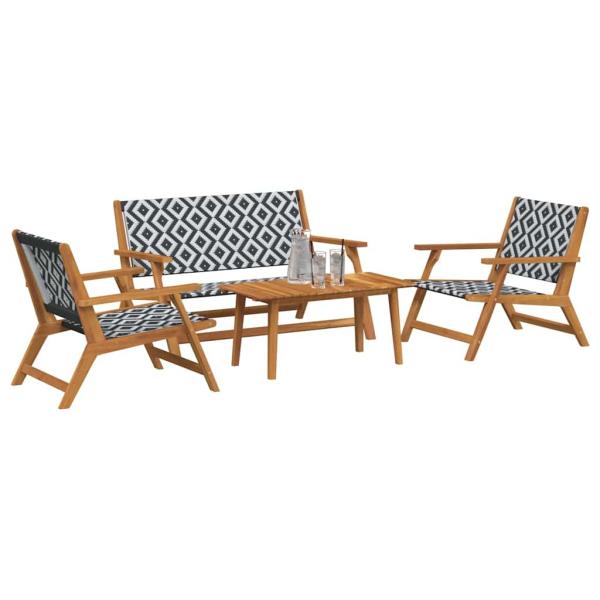 Gartenstühle mit Tisch 4er Set Schwarz und Weiß aus massivem Akazienholz