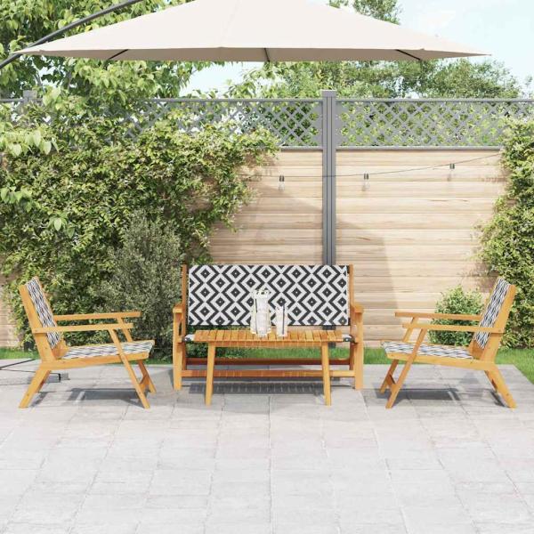 Gartenstühle mit Tisch 4er Set Schwarz und Weiß aus massivem Akazienholz