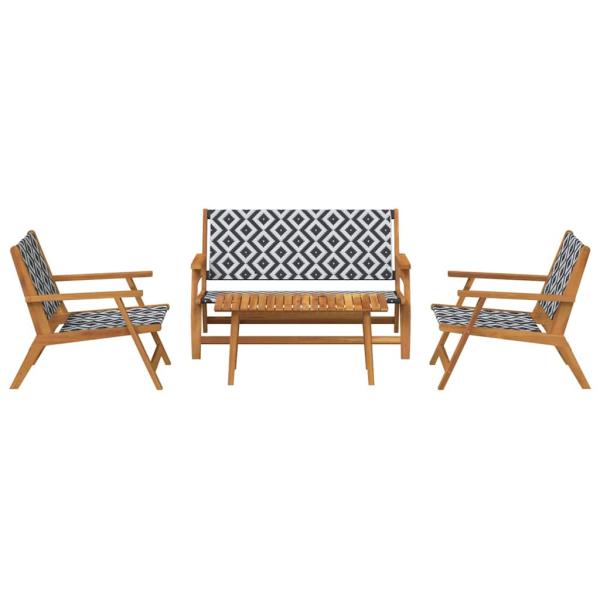 Gartenstühle mit Tisch 4er Set Schwarz und Weiß aus massivem Akazienholz