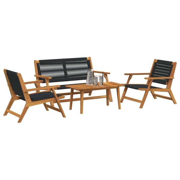 4-tlg. Garten-Sitzgruppe Schwarz Massivholz Akazie