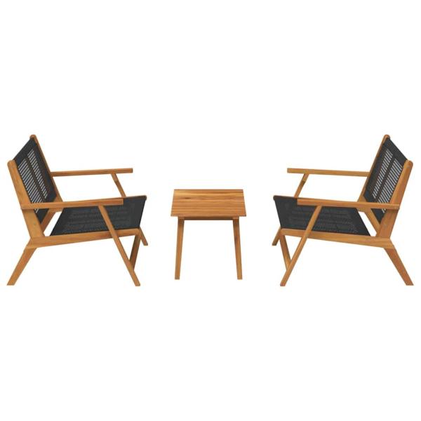 Gartenstuhl-Set mit Tisch, 3 Teile, Schwarz, Akazie Massivholz