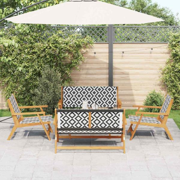 5-tlg. Garten-Sitzgruppe Schwarz und Weiß Akazienholz