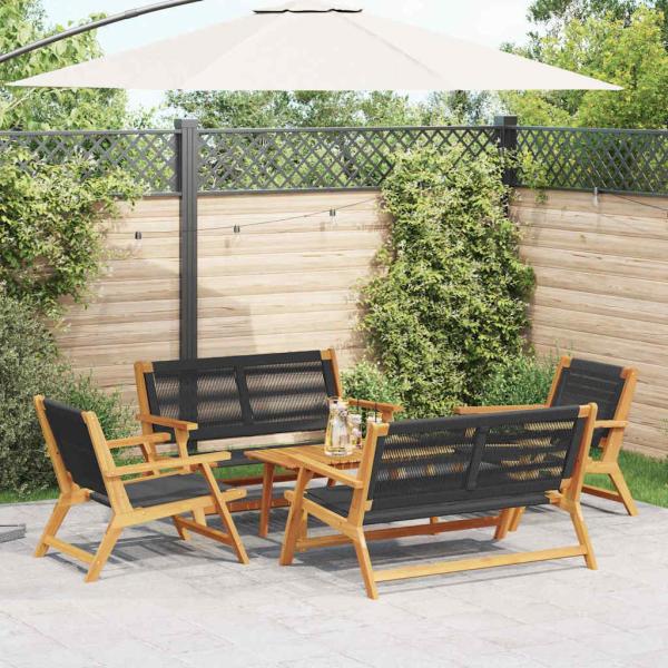 ARDEBO.de - 5-tlg. Garten-Sitzgruppe Schwarz Massivholz Akazie