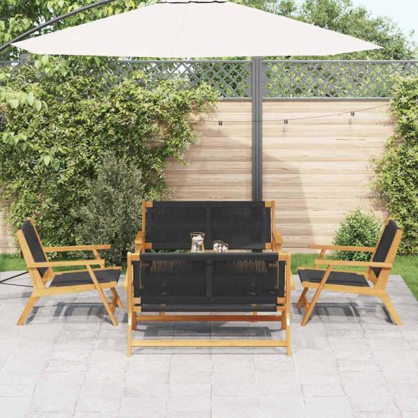 5-tlg. Garten-Sitzgruppe Schwarz Massivholz Akazie