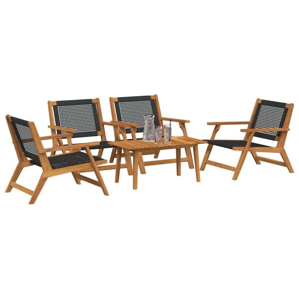 Gartenstühle mit Tisch 5 Stück Schwarz Akazienholz