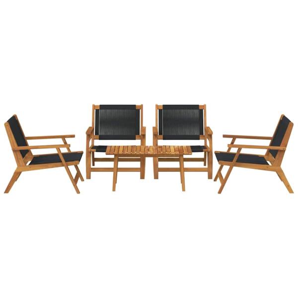 Gartenstuhl-Set mit Tisch, 5 Teile, Schwarz, Akazienholz
