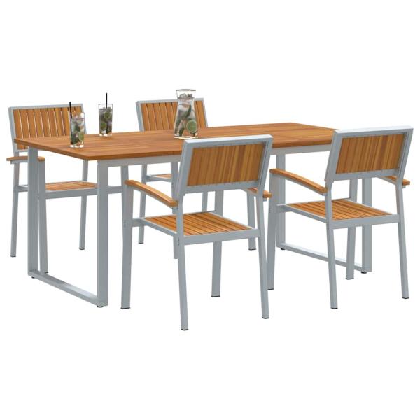 5-teiliges Gartenmöbel-Set Grau aus Stahl und Akazienholz
