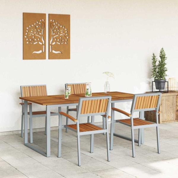 5-teiliges Gartenmöbel-Set Grau aus Stahl und Akazienholz