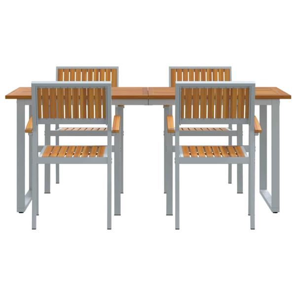 5-teiliges Gartenmöbel-Set Grau aus Stahl und Akazienholz