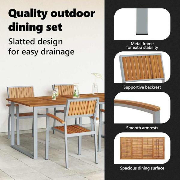 Garten Essgruppe 5 pcs Grau Massivholz Akazie