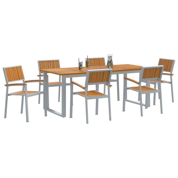 7-teiliges Gartentisch-Set Grau Stahl und Akazienholz