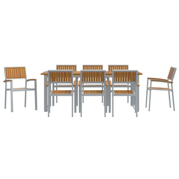 9-teiliges Garten-Dining-Set Grau Stahl und massivem Akazienholz