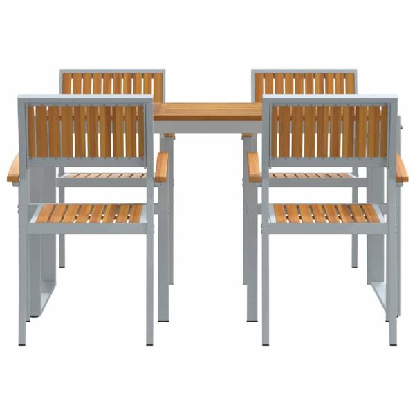 5-teiliges Garten-Essset aus Akazienmassivholz und Metall