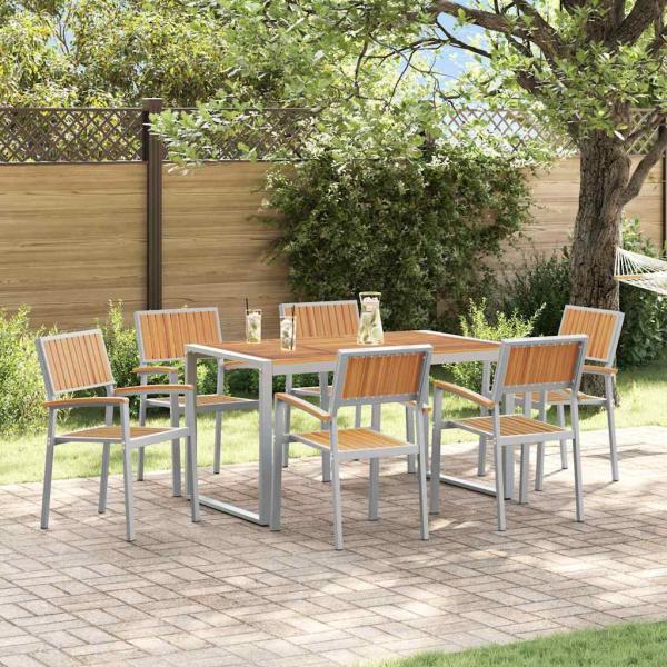 ARDEBO.de - 7-teiliges Gartentisch-Set aus massivem Akazienholz und Metall