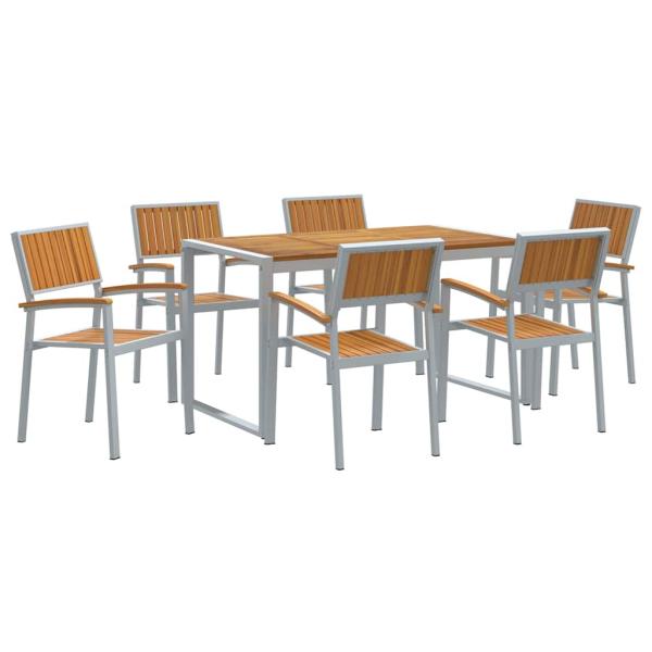 7-teiliges Gartentisch-Set aus massivem Akazienholz und Metall